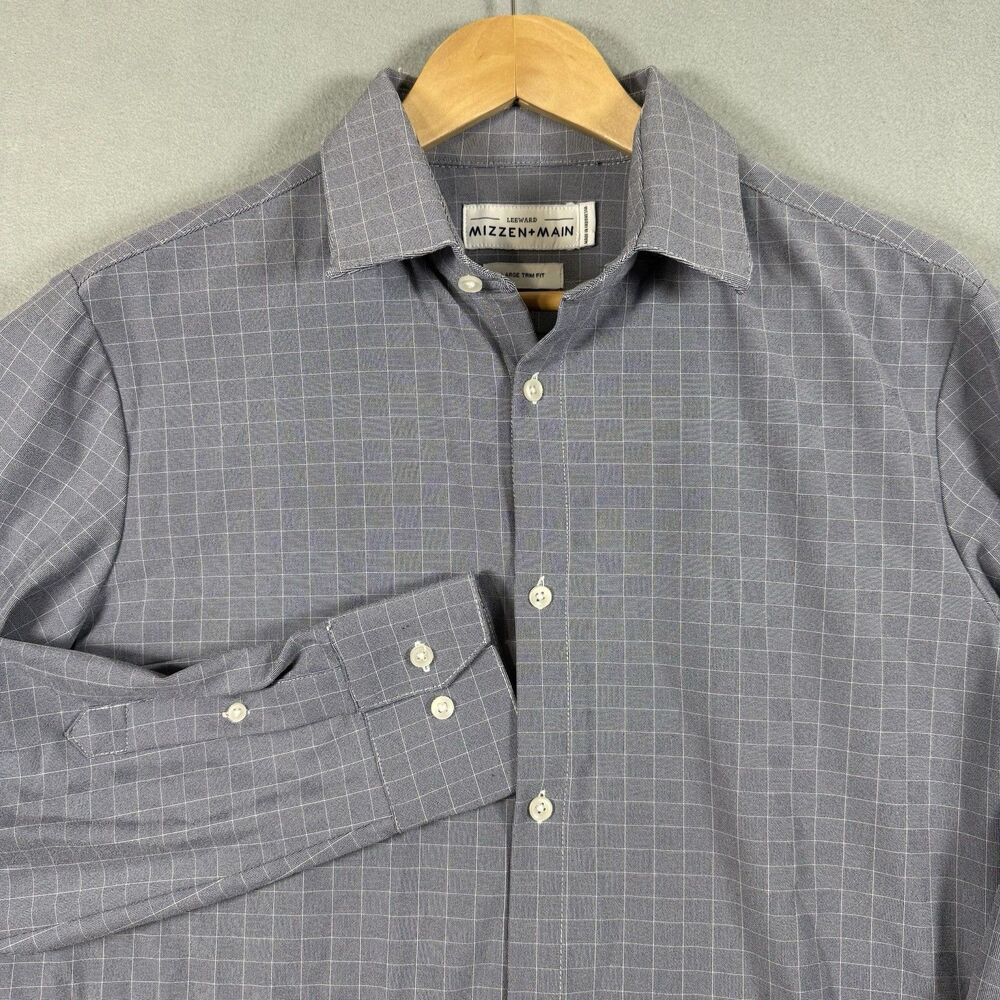 Mizzen+Main Leeward Trim Fit Shirt Mens Large Blue Check Performance